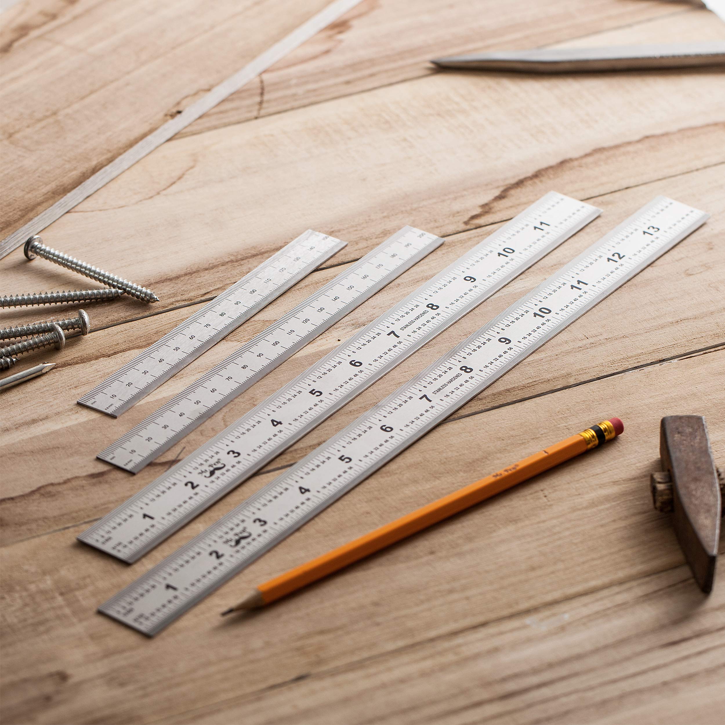 Mr. Pen- Machinist Ruler, 4 Pack (6, 8, 12, 14 inch), Metric Ruler,  Millimeter Ruler, (1/64, 1/32, mm and .5 mm) 